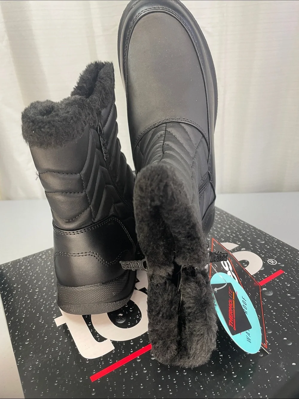 totes Black Quilted Faux-Fur Winter Boots with Side Zip